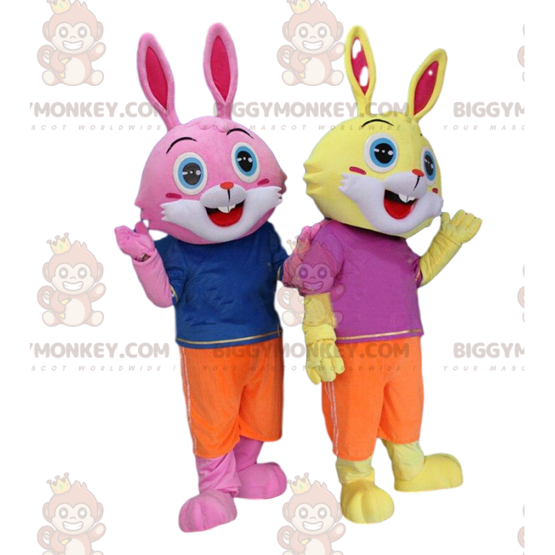 2 disfraces de conejo, uno amarillo y otro rosa, con ojos 2 disfraces de conejo, uno amarillo y otro rosa, con ojos