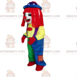 Very colorful clown costume with a red wig - Biggymonkey.com