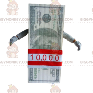 BIGGYMONKEY™ 100 dollar bill wad mascot costume. giant ticket -