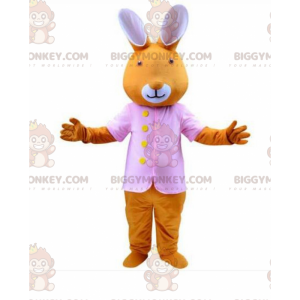 Déuisement de lapin orange habillé en rose, Costume de mascotte