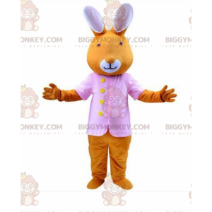 Oranžový kostým zajíčka v růžovém, kostým maskota zajíčka