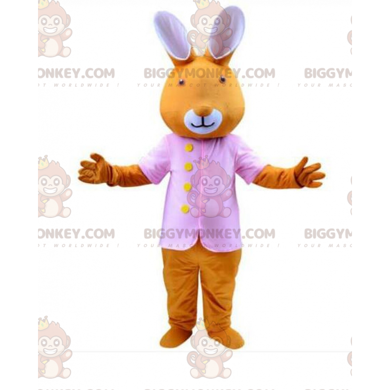 Oranje konijnenkostuum gekleed in roze, konijn BIGGYMONKEY™ Oranje konijnenkostuum gekleed in roze, konijn BIGGYMONKEY™