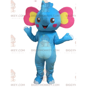 BIGGYMONKEY™ Maskottchenkostüm Blauer Elefant mit rosa und
