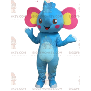 BIGGYMONKEY™ Mascot Costume Blue Elephant with Pink and Yellow