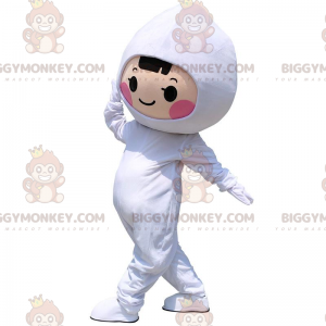 BIGGYMONKEY™ barnmaskotdräkt, flicka klädd i vit jumpsuit -