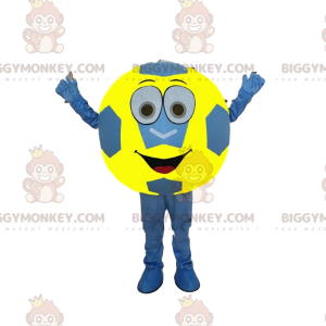 Modrý a žlutý fotbalový míč BIGGYMONKEY™ kostým maskota, kostým