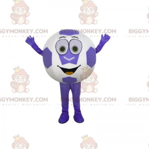 Kostým maskota s kulatým míčem, obřím fialovým a bílým