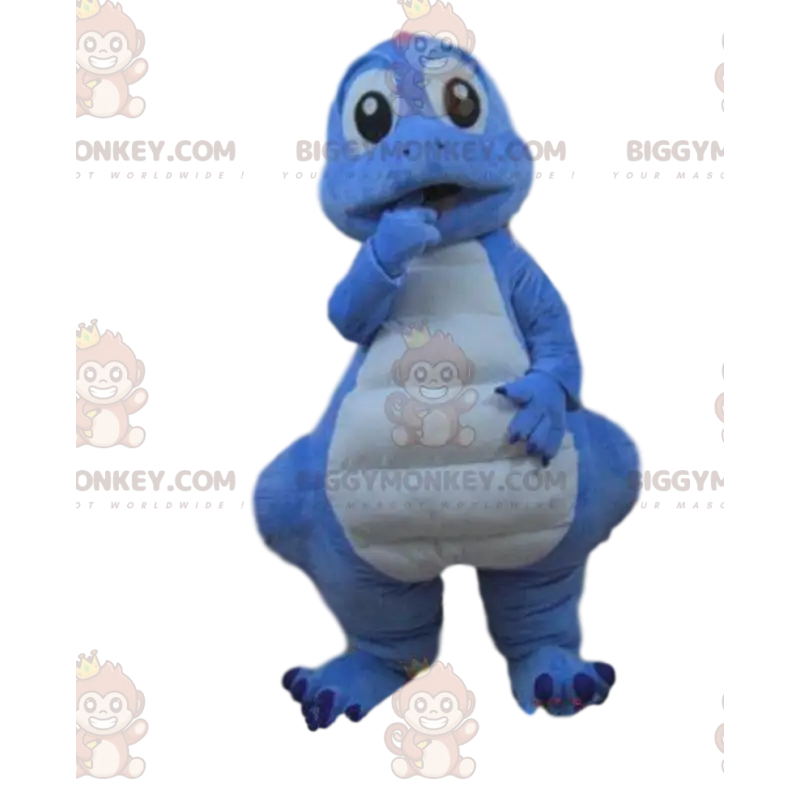 Blå och vit dinosaurie kostym, drak kostym - BiggyMonkey maskot Blå och vit dinosaurie kostym, drak kostym - BiggyMonkey maskot