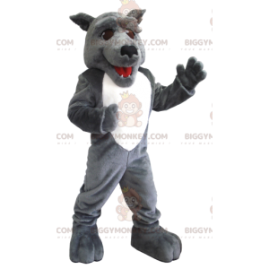 Κοστούμι μασκότ με γκρίζο και λευκό λύκο BIGGYMONKEY™ -