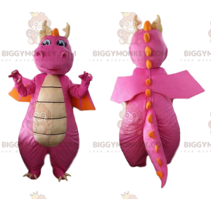 BIGGYMONKEY™ mascot costume pink and orange dragon, dinosaur