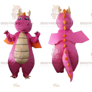 BIGGYMONKEY™ Maskottchenkostüm rosa und orangefarbener Drache