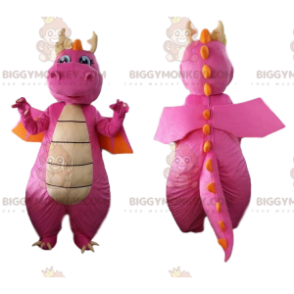 BIGGYMONKEY™ maskot kostume pink og orange drage, dinosaur