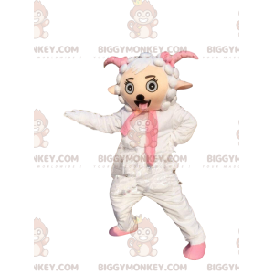 Λευκό και ροζ πρόβατο κοστούμι μασκότ BIGGYMONKEY™, γιγάντια