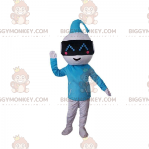 Blue and white robot BIGGYMONKEY™ mascot costume, original