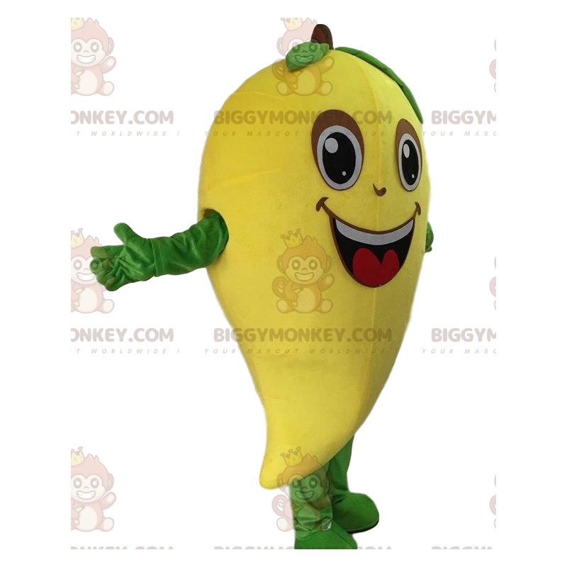 Giant Mango BIGGYMONKEY™ maskotdräkt, gul exotisk fruktdräkt -