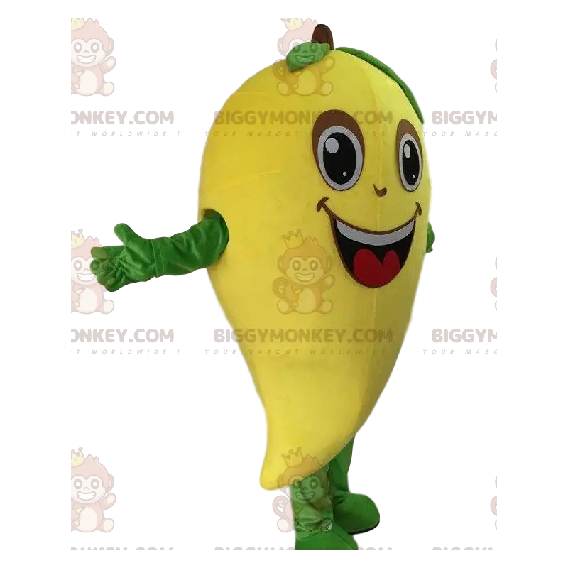 Kæmpe Mango BIGGYMONKEY™ maskotkostume, gul eksotisk Kæmpe Mango BIGGYMONKEY™ maskotkostume, gul eksotisk