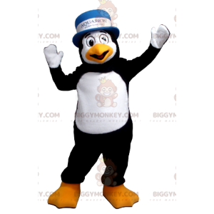 Svart och vit pingvin BIGGYMONKEY™ maskotdräkt med hatt -