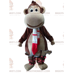 Brown Monkey BIGGYMONKEY™ Mascot Costume with Red and White