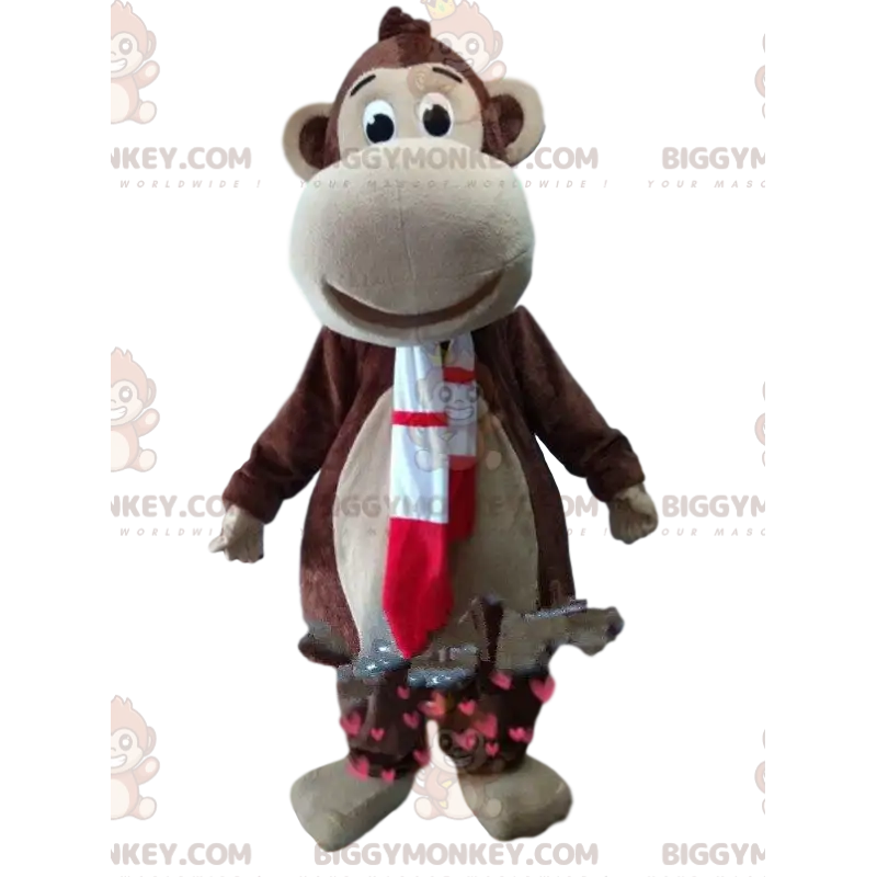 Brown Monkey BIGGYMONKEY™ Mascot Costume with Red and White Brown Monkey BIGGYMONKEY™ Mascot Costume with Red and White