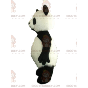 Fato de panda preto e branco com barriga peluda –