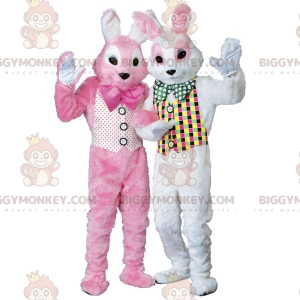 2 mascotes BIGGYMONKEY™s de coelhos rosa e branco –