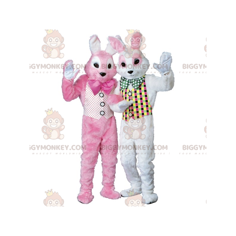 2 maskot BIGGYMONKEY™s av rosa och vita kaniner - BiggyMonkey 2 maskot BIGGYMONKEY™s av rosa och vita kaniner - BiggyMonkey