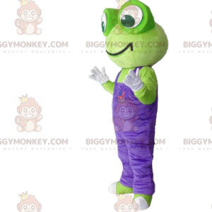 BIGGYMONKEY™ Mascot Costume Green Frog With Purple Overalls -