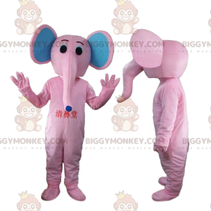 BIGGYMONKEY™ mascot costume pink and blue elephant, pachyderm