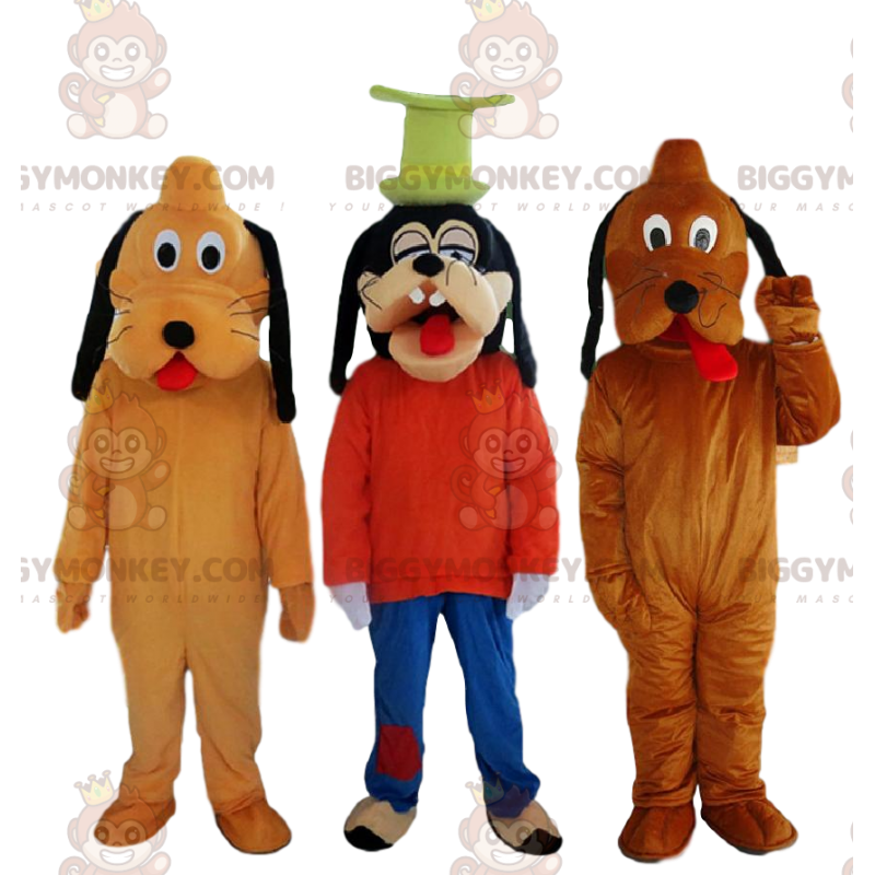 BIGGYMONKEY™s-mascotte, 2 Pluto-honden en een Disney Goofy BIGGYMONKEY™s-mascotte, 2 Pluto-honden en een Disney Goofy