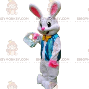 White rabbit costume with a blue waistcoat and a bow tie -