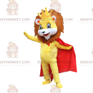 BIGGYMONKEY™ Mascot Costume Yellow Lion with Red Cape and Crown