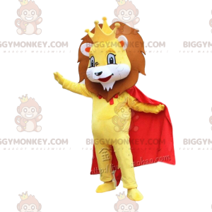 BIGGYMONKEY™ maskottiasu Keltainen leijona punaisella viittalla