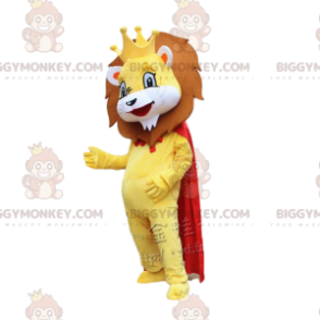 Kostým maskota BIGGYMONKEY™ Žlutý lev s červeným pláštěm a korunou - Maskoti lva - BIGGYMONKEY_010712 - BiggyMonkey.com