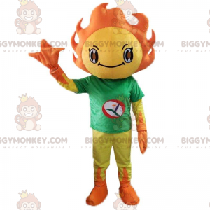 Yellow and orange sun costume with a green t-shirt -