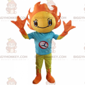 Yellow and orange sun costume with a green t-shirt -