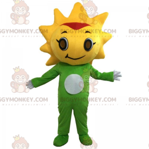 Costume de mascotte BIGGYMONKEY™ de fleur verte et jaune avec
