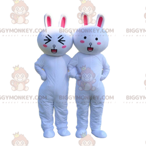 2 BIGGYMONKEY™s mascot of white and pink bunnies, rabbit