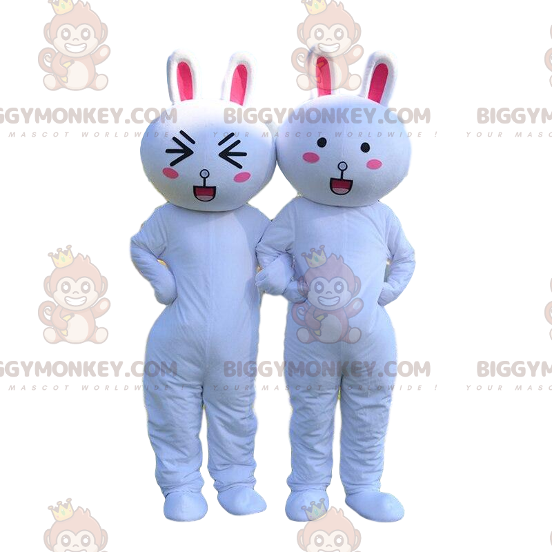 2 mascotas de BIGGYMONKEY™ de conejitos blancos y rosados 2 mascotas de BIGGYMONKEY™ de conejitos blancos y rosados