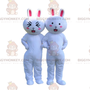 2 Maskot bílých a růžových zajíčků BIGGYMONKEY™, kostýmy