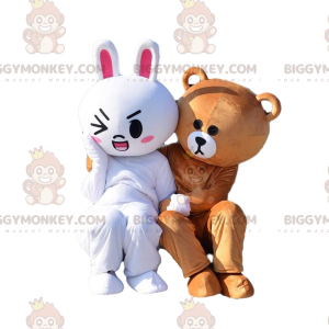 2 BIGGYMONKEY™s mascot, a white rabbit and a plush teddy bear -