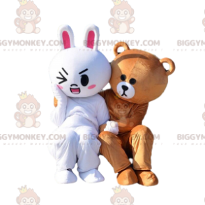 2 mascotas de BIGGYMONKEY™, un conejo blanco y un osito de