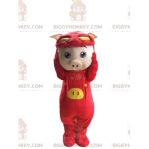 BIGGYMONKEY™ costume mascotte di maiale vestito da drago rosso