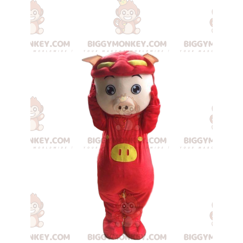 Traje de mascote BIGGYMONKEY™ de porco vestido de dragão