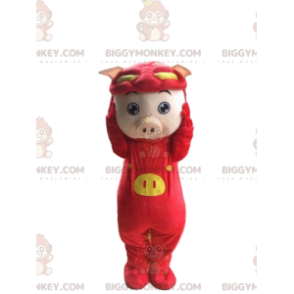 Traje de mascote BIGGYMONKEY™ de porco vestido de dragão