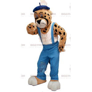 BIGGYMONKEY™ Mascot Costume Leopard Cheetah In Overalls -