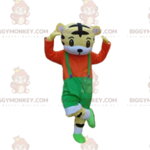 Tigerunge BIGGYMONKEY™ maskotkostume med overalls, tigerkostume