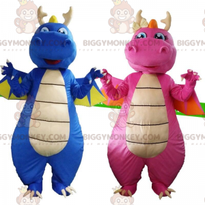 Drakkostymer, en blå och en rosa, 2 drakar - BiggyMonkey maskot