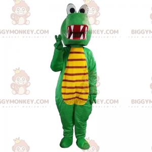 BIGGYMONKEY™ mascot costume green and yellow dragon, crocodile