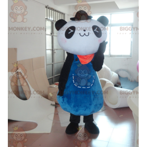 BIGGYMONKEY™ maskotkostume af sort og hvid panda i blå kjole -