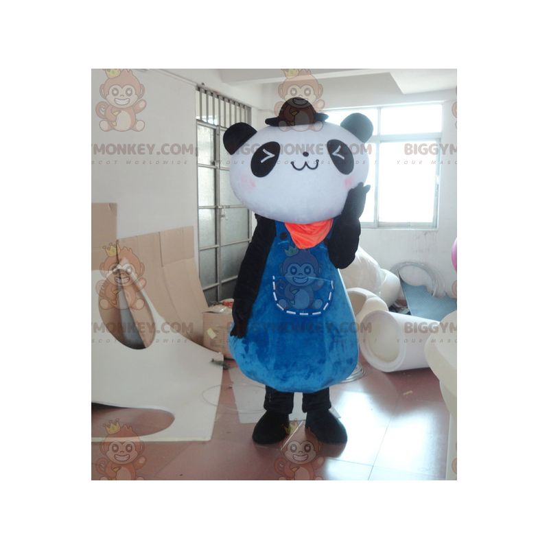 BIGGYMONKEY™ maskottiasu mustavalkoisesta pandasta sinisessä mekossa - Panda maskotti - BIGGYMONKEY_01231 - BiggyMonkey.com